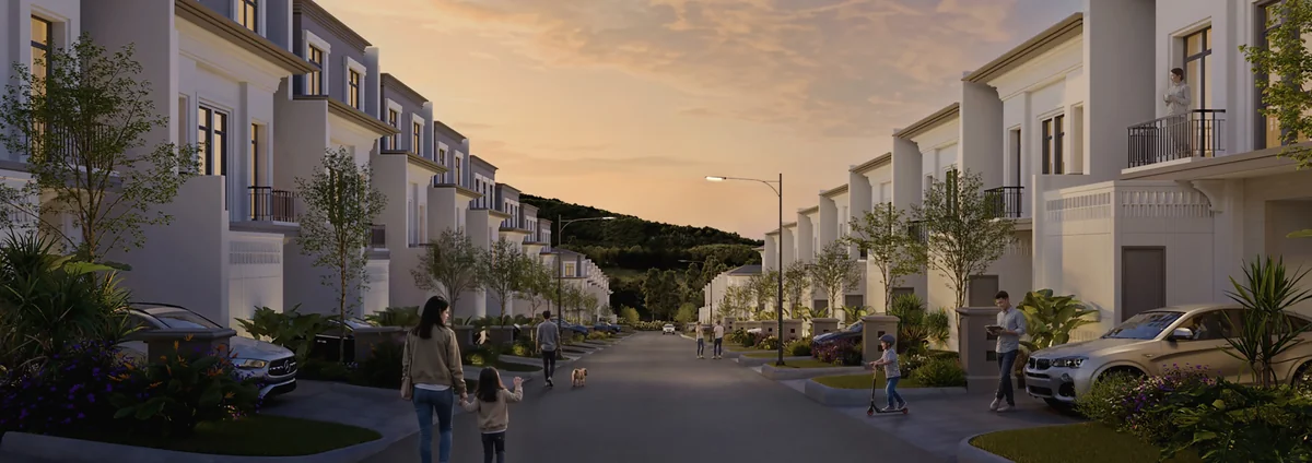Panorama deretan rumah klasik The Sherwood Residence saat senja